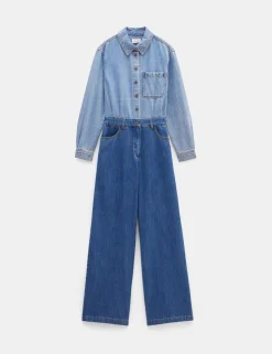 hush Jumpsuits|Dresses|Two Tone Evelyn Denim Jumpsuit Blue Denim