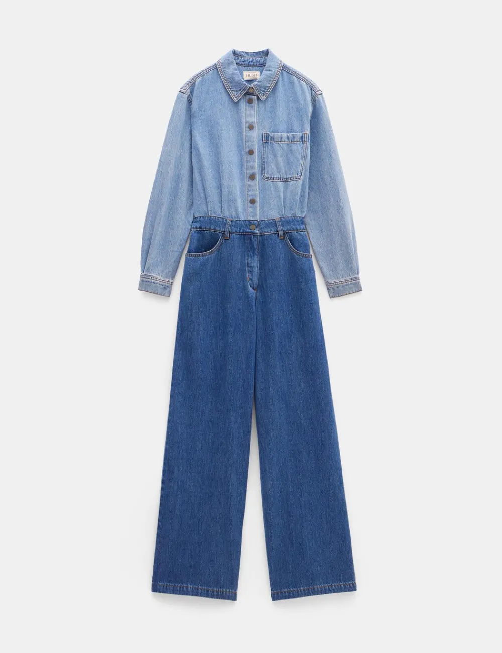 hush Jumpsuits|Dresses|Two Tone Evelyn Denim Jumpsuit Blue Denim