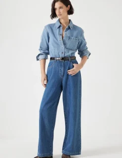hush Jumpsuits|Dresses|Two Tone Evelyn Denim Jumpsuit Blue Denim