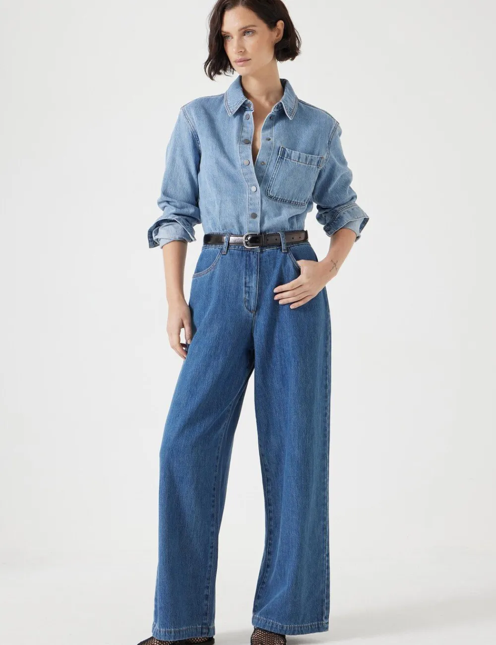hush Jumpsuits|Dresses|Two Tone Evelyn Denim Jumpsuit Blue Denim