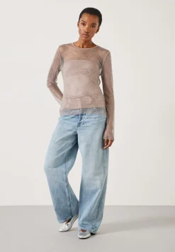 hush Tops & T-Shirts|Una Sparkle Long Sleeve Top Stone White