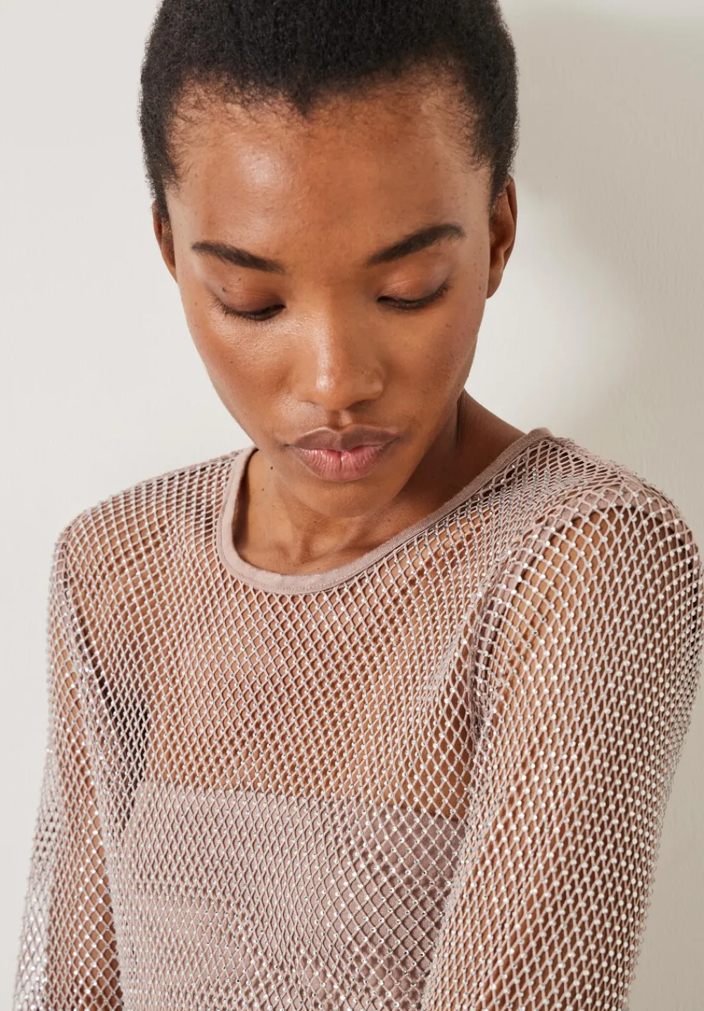 hush Tops & T-Shirts|Una Sparkle Long Sleeve Top Stone White