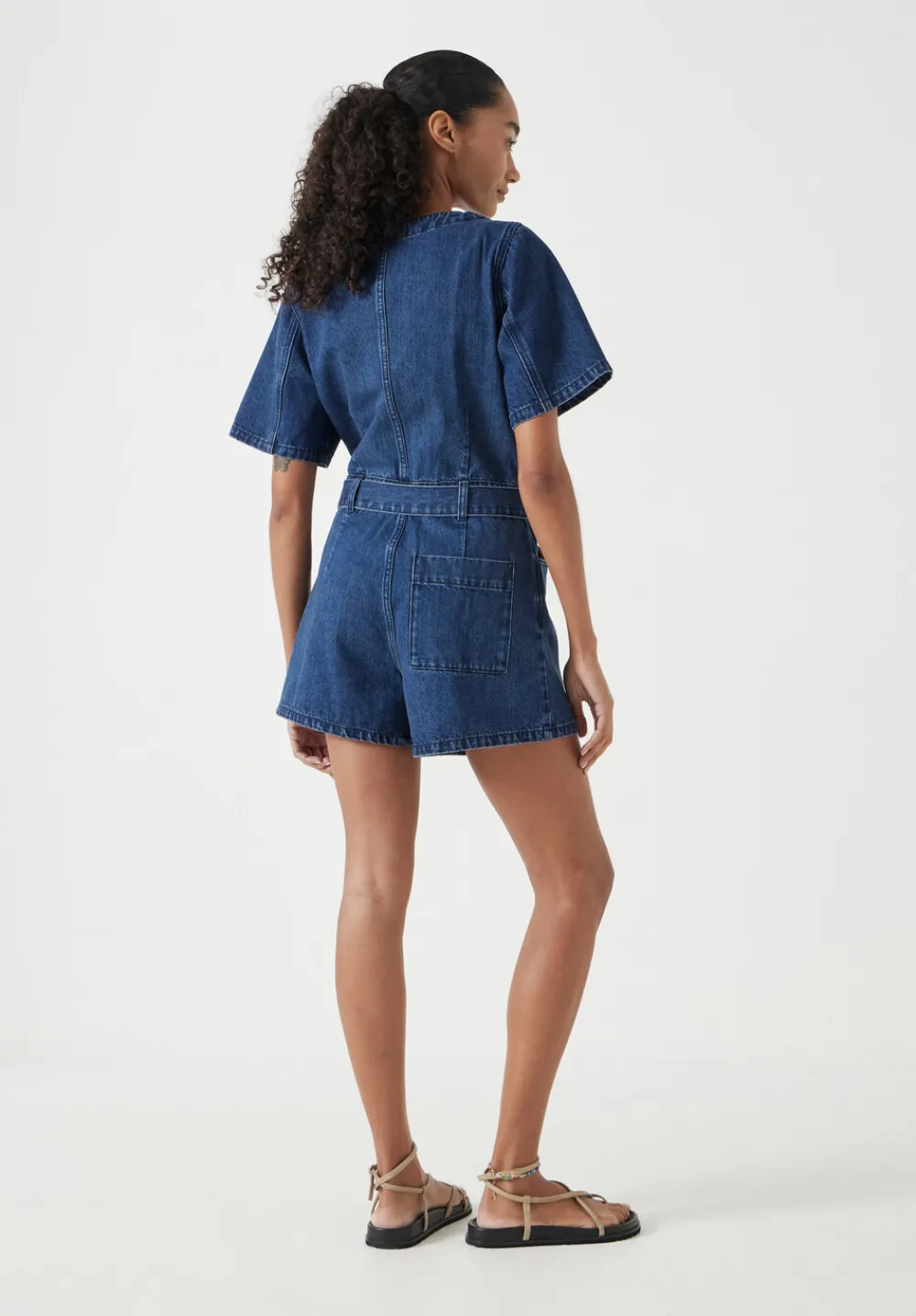 hush Jumpsuits|V Neck Denim Playsuit Mid Blue Authentic