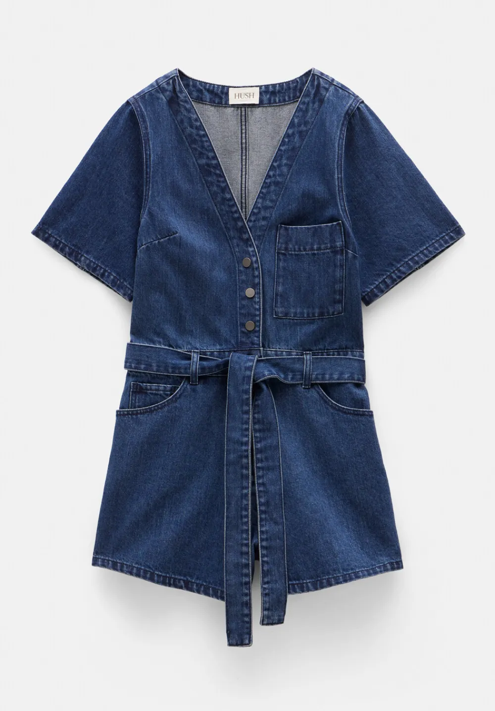 hush Jumpsuits|V Neck Denim Playsuit Mid Blue Authentic