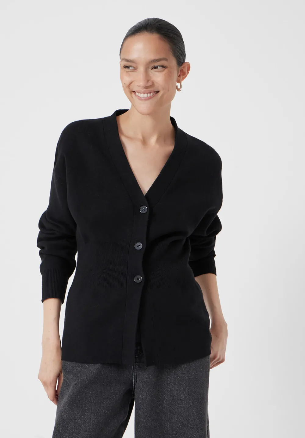 hush Jumpers & Cardigans|V Neck Ribbed Detail Cardigan with Wool Black