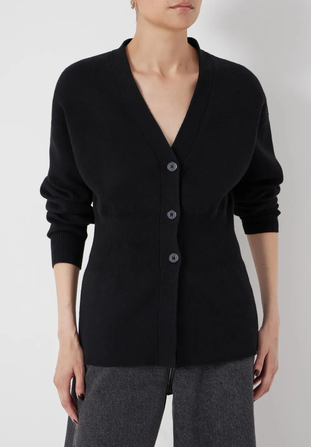 hush Jumpers & Cardigans|V Neck Ribbed Detail Cardigan with Wool Black