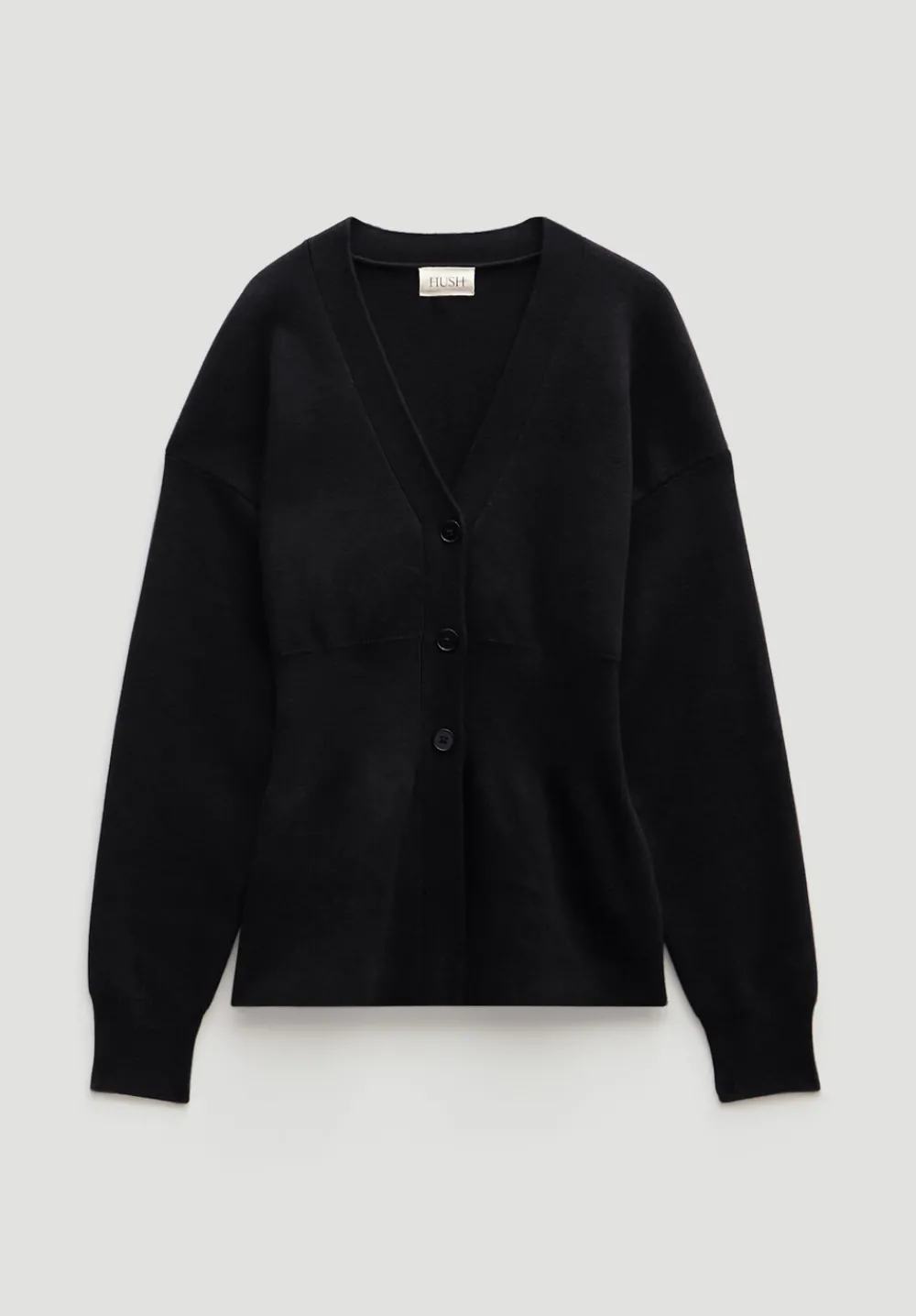 hush Jumpers & Cardigans|V Neck Ribbed Detail Cardigan with Wool Black
