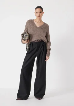 hush Jumpers & Cardigans|V Neck Wool Blend Jumper Walnut Brown