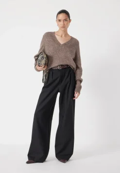 hush Jumpers & Cardigans|V Neck Wool Blend Jumper Walnut Brown