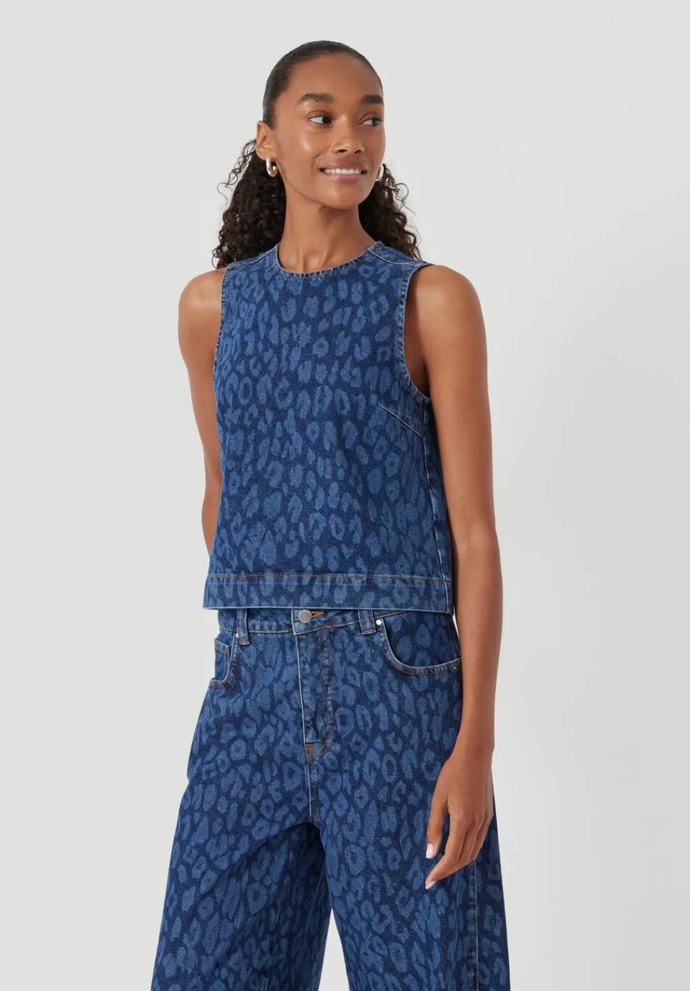hush Tops & T-Shirts|Valerie Leopard Print Denim Shell Top Mid Blue