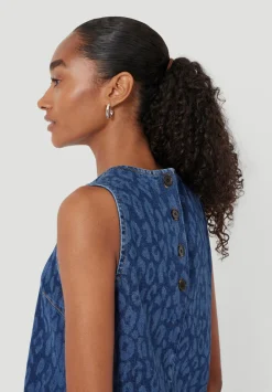 hush Tops & T-Shirts|Valerie Leopard Print Denim Shell Top Mid Blue
