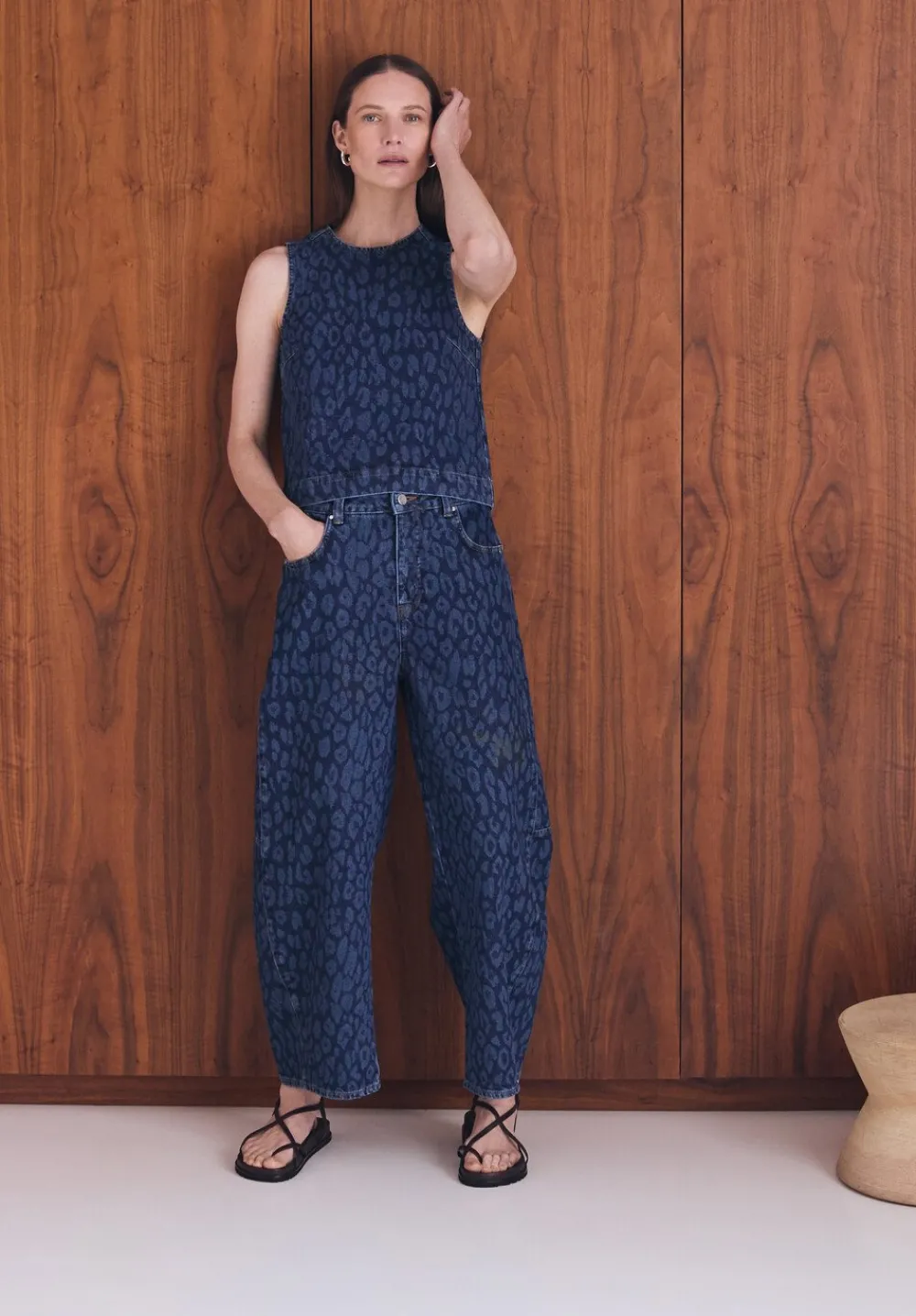 hush Tops & T-Shirts|Valerie Leopard Print Denim Shell Top Mid Blue
