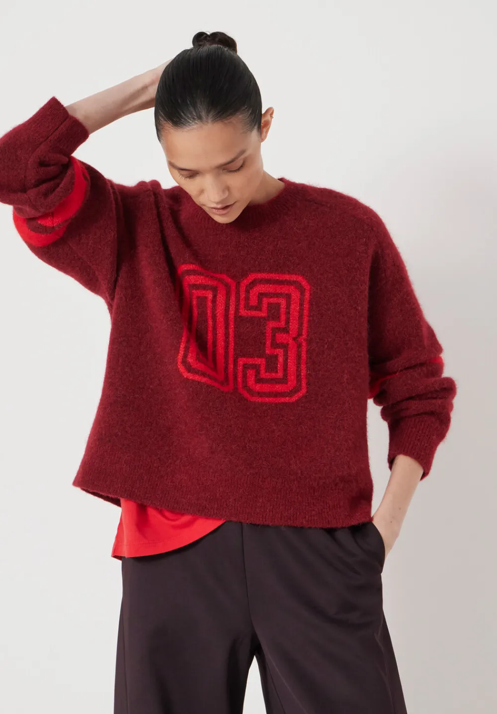 hush Jumpers & Cardigans|Varsity Jacquard Wool Blend Jumper Wine Red