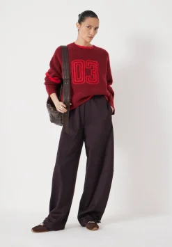 hush Jumpers & Cardigans|Varsity Jacquard Wool Blend Jumper Wine Red