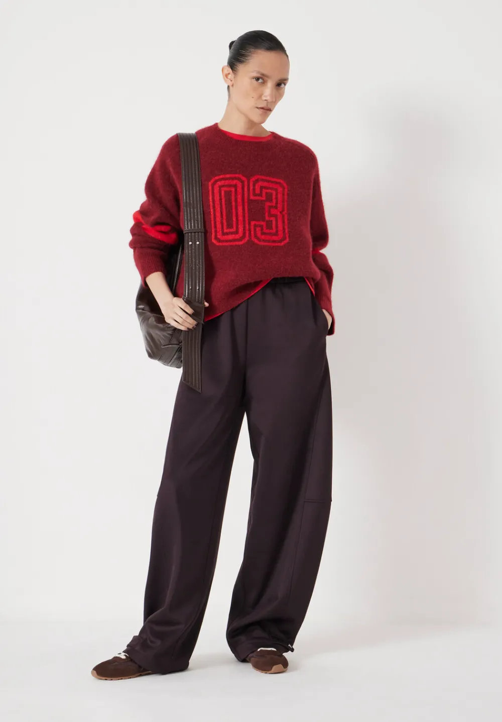 hush Jumpers & Cardigans|Varsity Jacquard Wool Blend Jumper Wine Red
