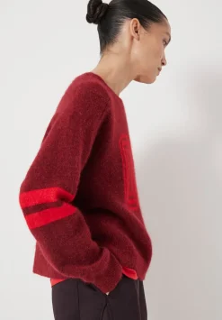 hush Jumpers & Cardigans|Varsity Jacquard Wool Blend Jumper Wine Red