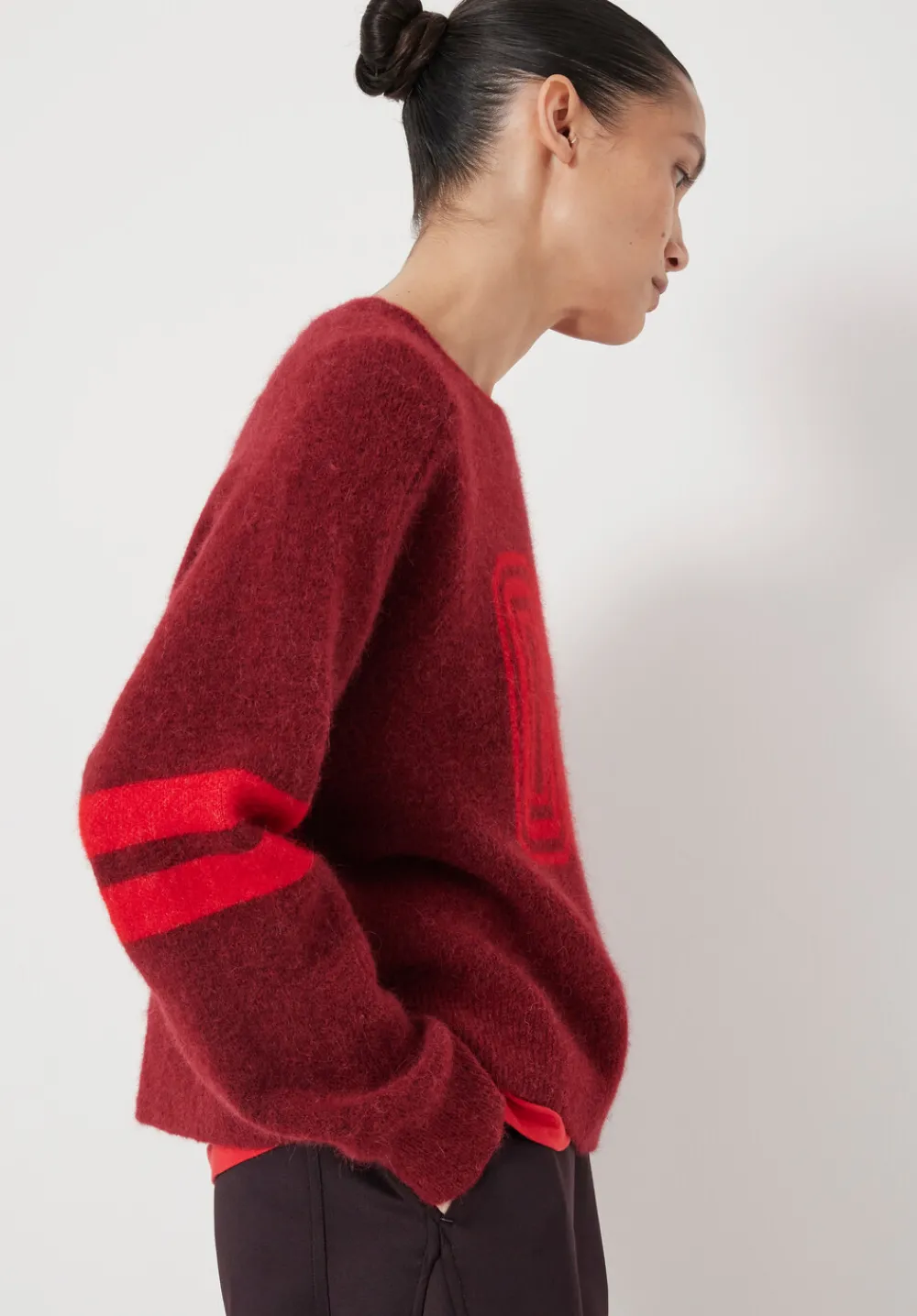 hush Jumpers & Cardigans|Varsity Jacquard Wool Blend Jumper Wine Red