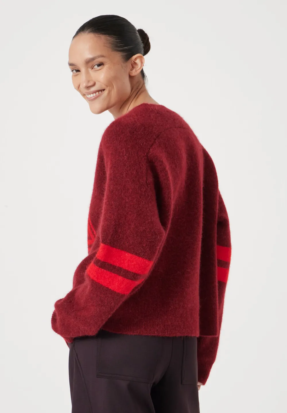 hush Jumpers & Cardigans|Varsity Jacquard Wool Blend Jumper Wine Red