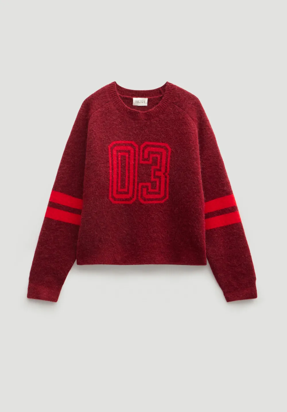 hush Jumpers & Cardigans|Varsity Jacquard Wool Blend Jumper Wine Red