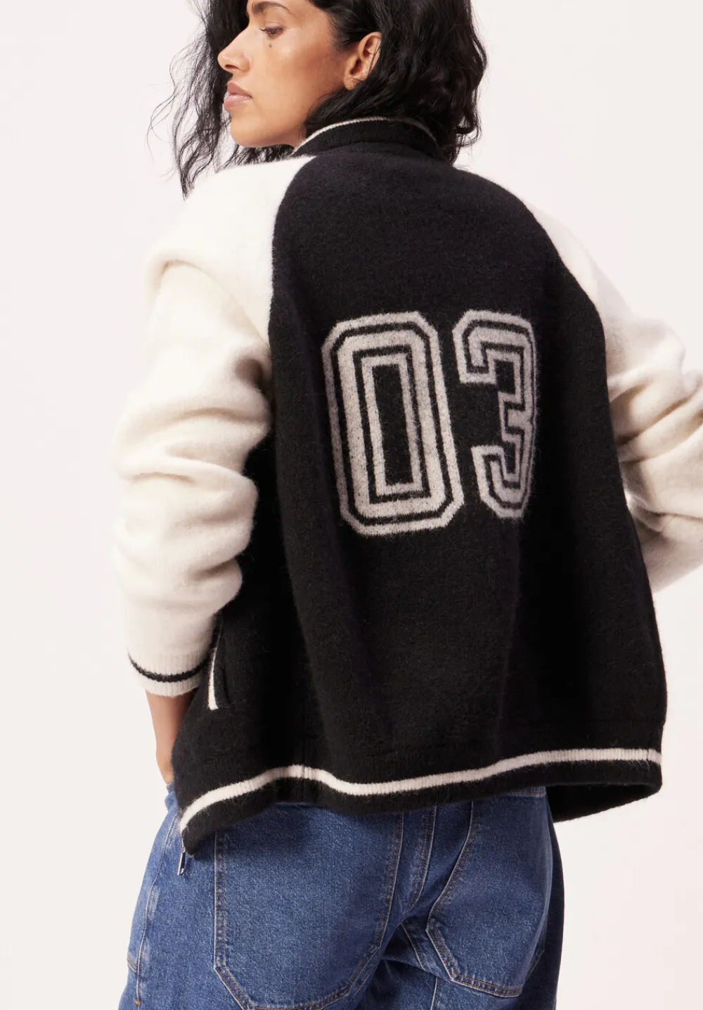 hush Jumpers & Cardigans|Varsity Logo Wool Blend Bomber Jacket Black/Ecru