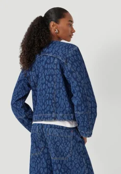 hush Jackets & Coats|Velma Leopard Print Denim Jacket Laser Leopard Print Mid Blue