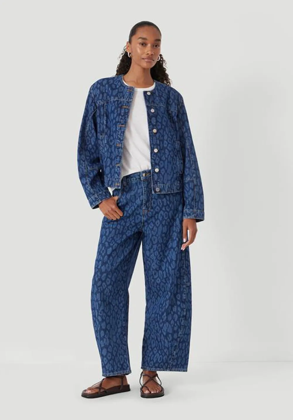 hush Jackets & Coats|Velma Leopard Print Denim Jacket Laser Leopard Print Mid Blue
