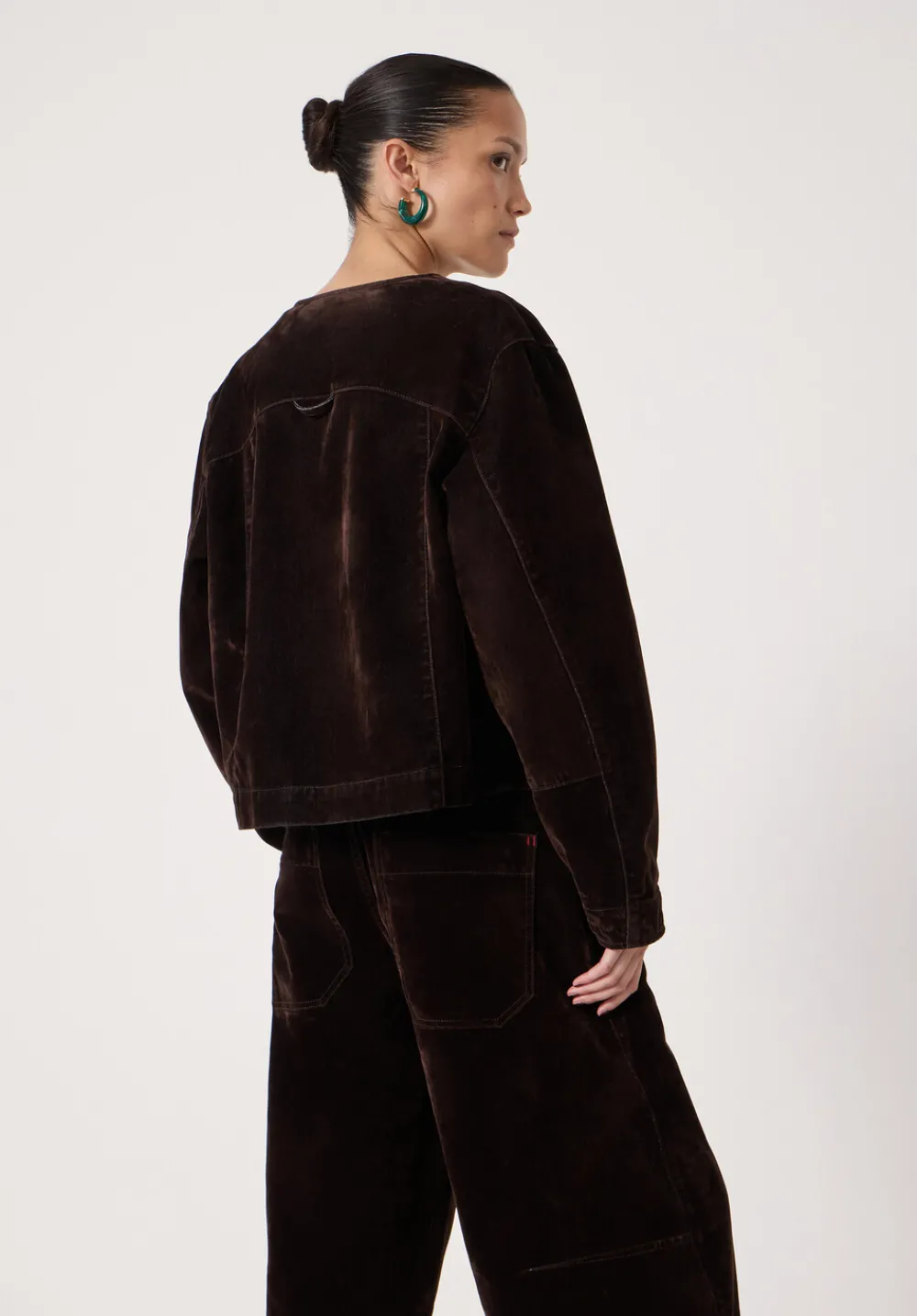hush Jackets & Coats|Velma Velvet Denim Jacket Dark Brown