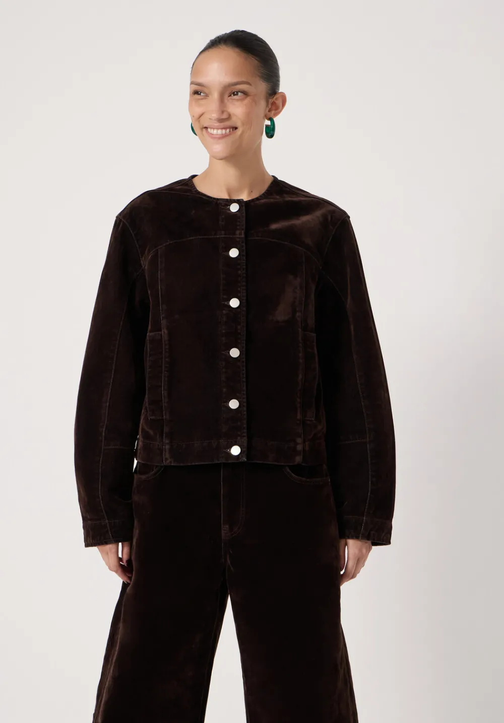hush Jackets & Coats|Velma Velvet Denim Jacket Dark Brown