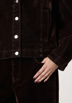 hush Jackets & Coats|Velma Velvet Denim Jacket Dark Brown