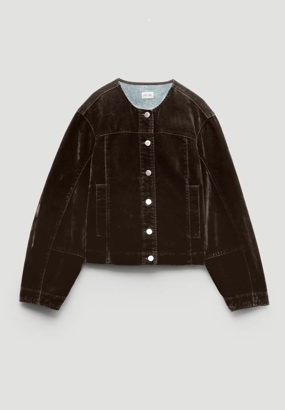 hush Jackets & Coats|Velma Velvet Denim Jacket Dark Brown