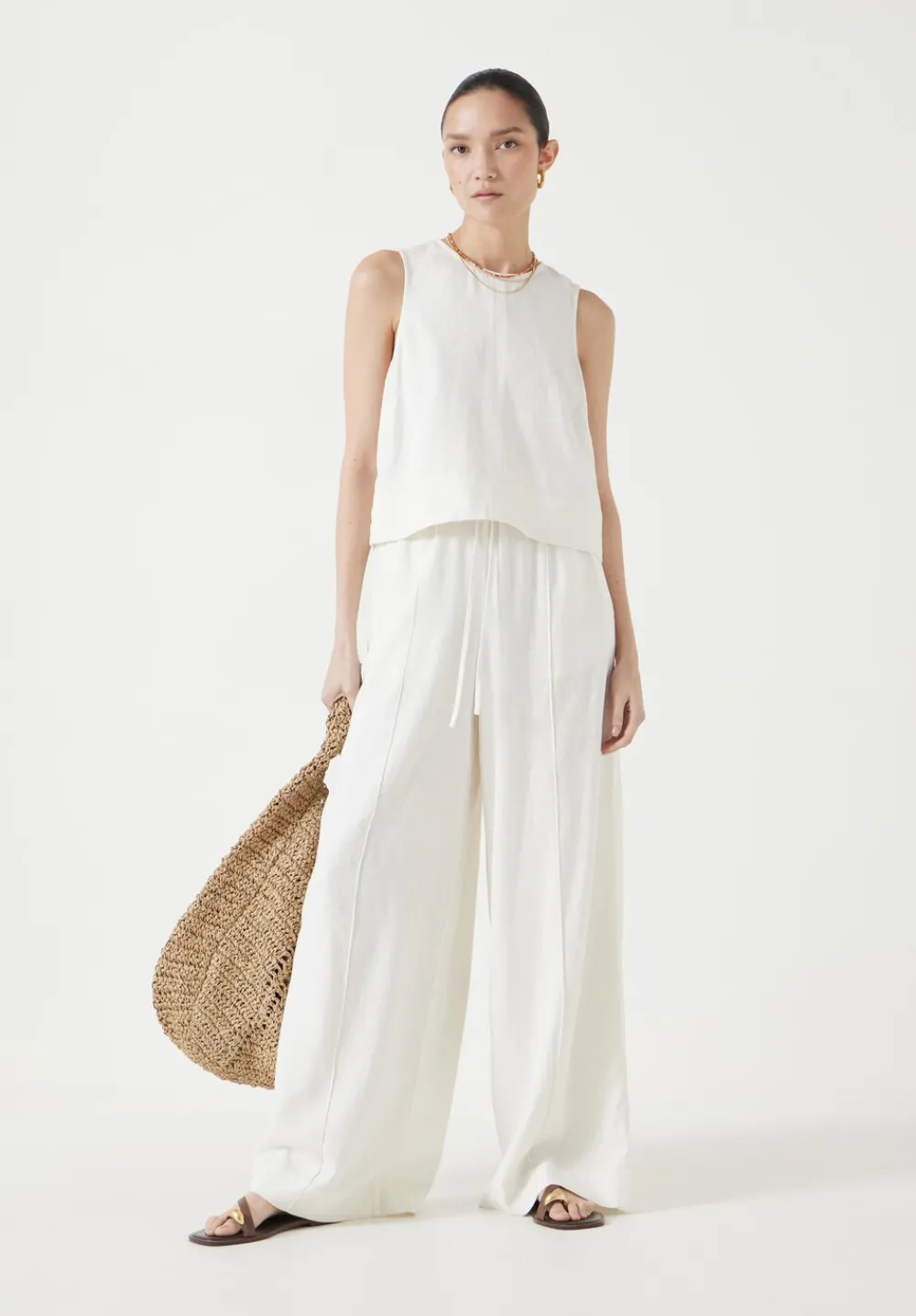 hush Tops & T-Shirts|Vera Linen Blend Shell Top Off White