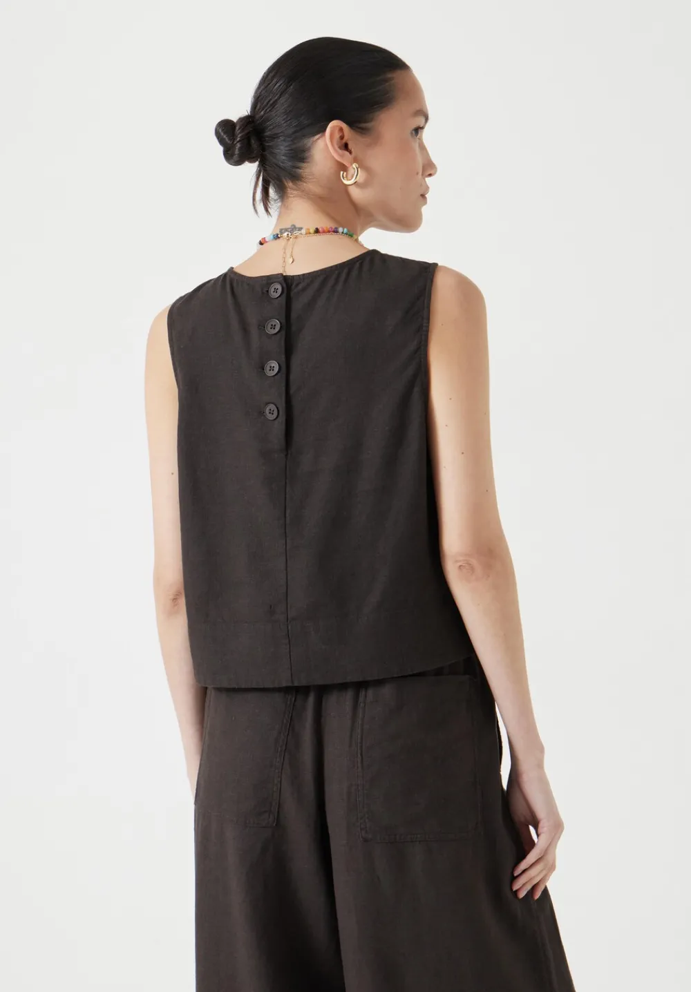 hush Tops & T-Shirts|Vera Linen Blend Shell Top Dark Brown