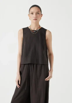 hush Tops & T-Shirts|Vera Linen Blend Shell Top Dark Brown