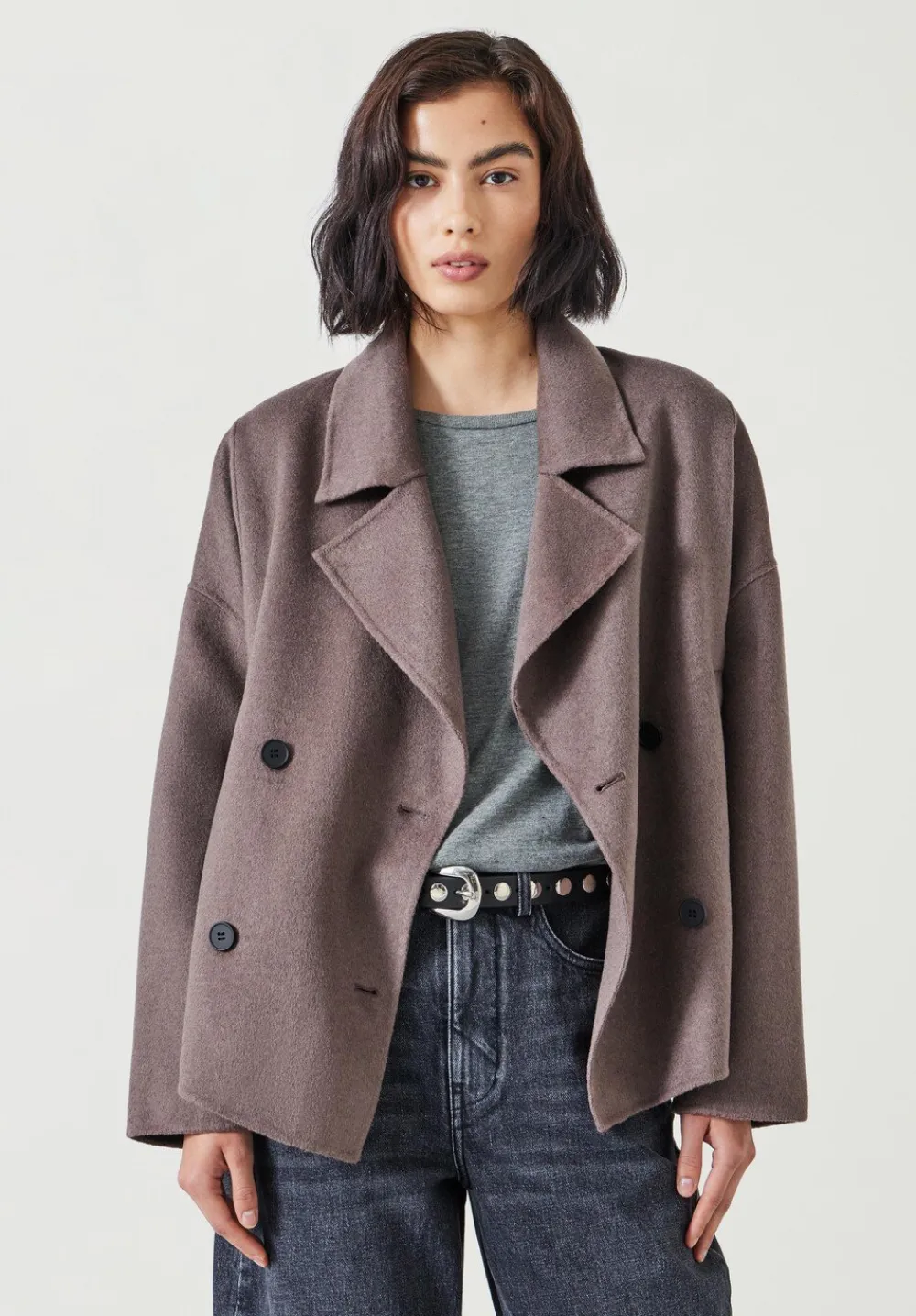 hush Jackets & Coats|Verity Double Faced Wool Blend Jacket Brown