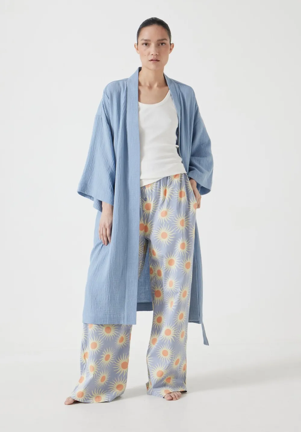 hush Pyjamas & Nightwear|Waffle Cotton Robe Dusty Blue