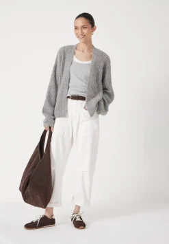 hush Jumpers & Cardigans|Waffle Stitch Wool Blend Edge to Edge Cardigan Light Grey Marl
