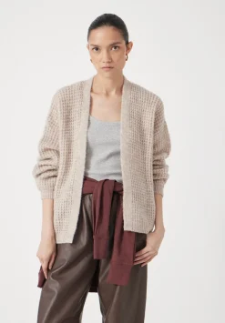 hush Jumpers & Cardigans|Waffle Stitch Wool Blend Edge to Edge Cardigan OATMEAL MARL