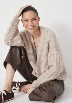 hush Jumpers & Cardigans|Waffle Stitch Wool Blend Edge to Edge Cardigan OATMEAL MARL