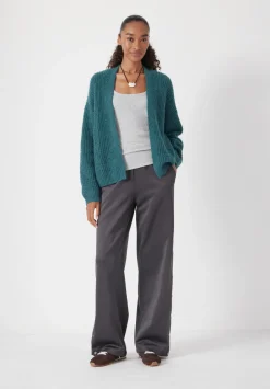 hush Jumpers & Cardigans|Waffle Stitch Wool Blend Edge to Edge Cardigan Teal Blue