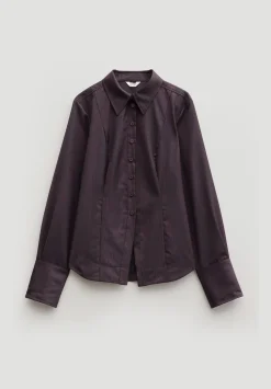 hush Shirts & Blouses|Waisted Checked Wool Shirt Burgundy Purple