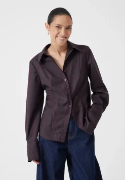 hush Shirts & Blouses|Waisted Checked Wool Shirt Burgundy Purple