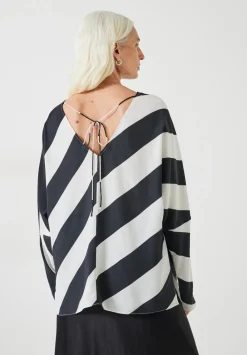 hush Tops & T-Shirts|Whitney Diagonal Oversized Stripe Top Stripe Navy