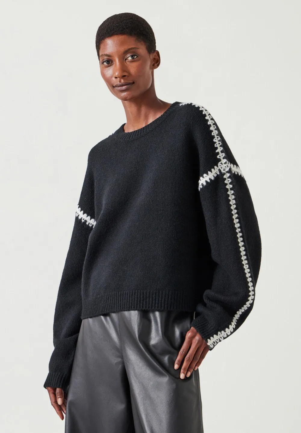 hush Jumpers & Cardigans|Whitney Wool Blend Stitch Detail Jumper Black