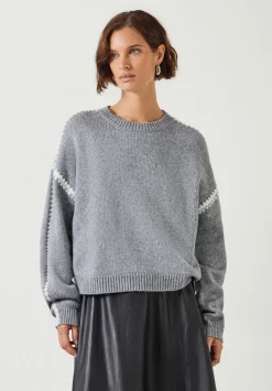 hush Jumpers & Cardigans|Whitney Wool Blend Stitch Detail Jumper Grey Marl