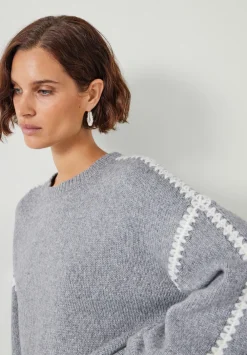hush Jumpers & Cardigans|Whitney Wool Blend Stitch Detail Jumper Grey Marl