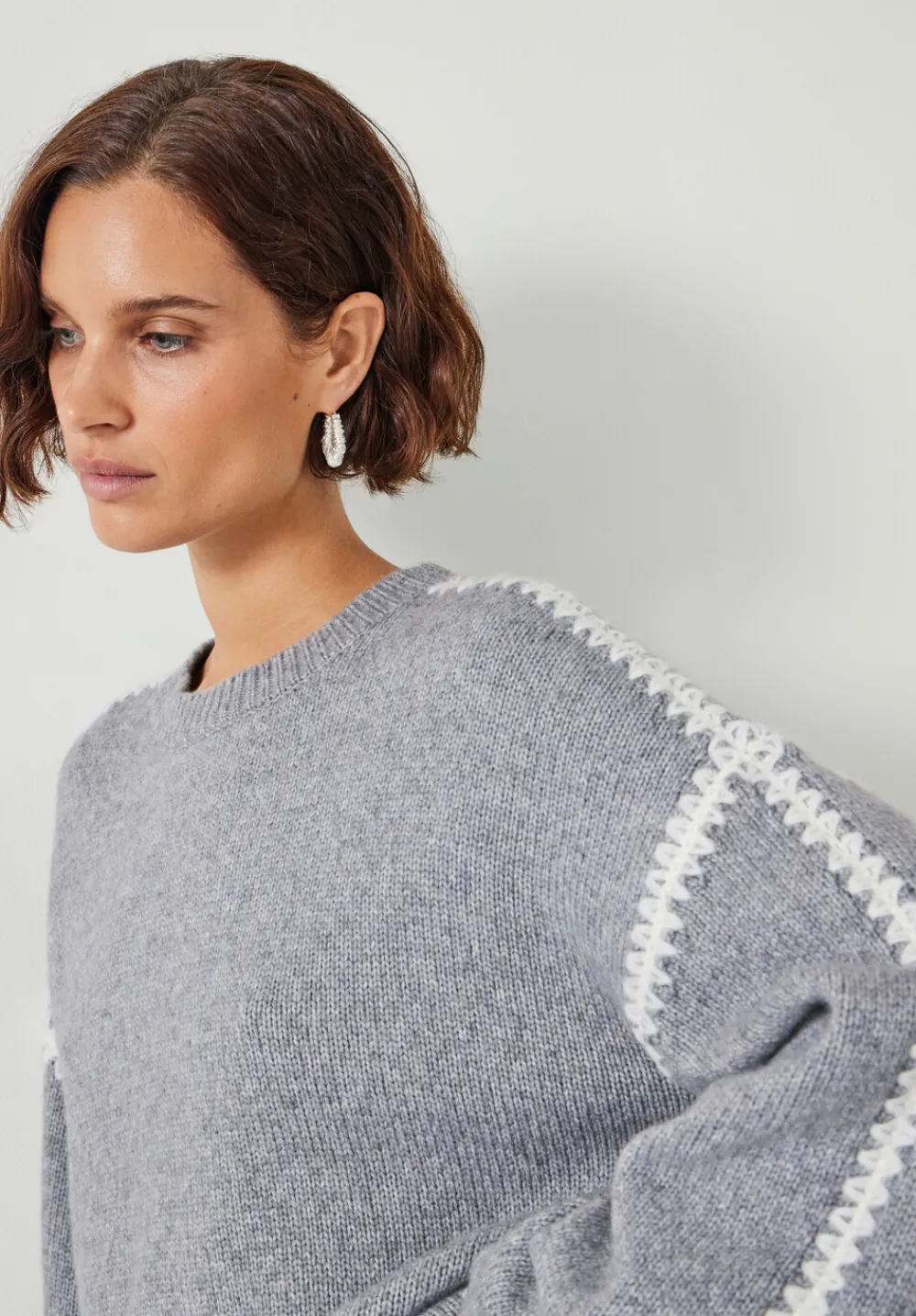 hush Jumpers & Cardigans|Whitney Wool Blend Stitch Detail Jumper Grey Marl