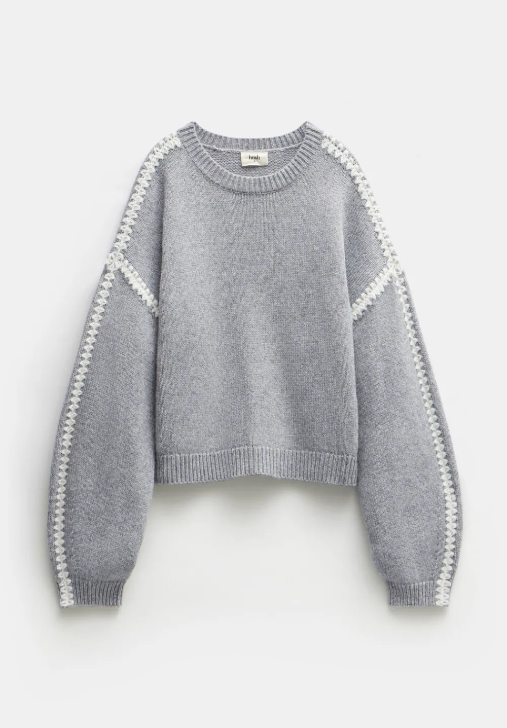 hush Jumpers & Cardigans|Whitney Wool Blend Stitch Detail Jumper Grey Marl