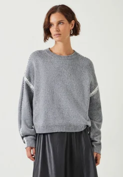 hush Jumpers & Cardigans|Whitney Wool Blend Stitch Detail Jumper Grey Marl