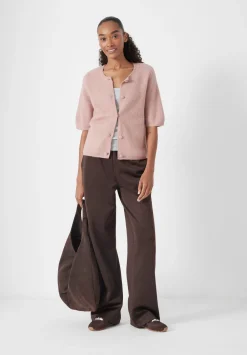 hush Jumpers & Cardigans|Wool Blend Short Sleeve Ribbed Cardigan Rosewood Pink