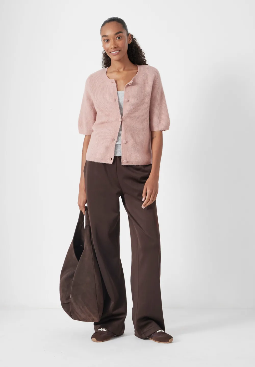 hush Jumpers & Cardigans|Wool Blend Short Sleeve Ribbed Cardigan Rosewood Pink
